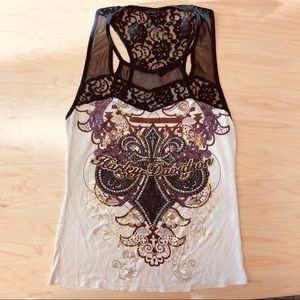 HARLEY DAVIDSON BLING TANK TOP RHINESTONES & LACE